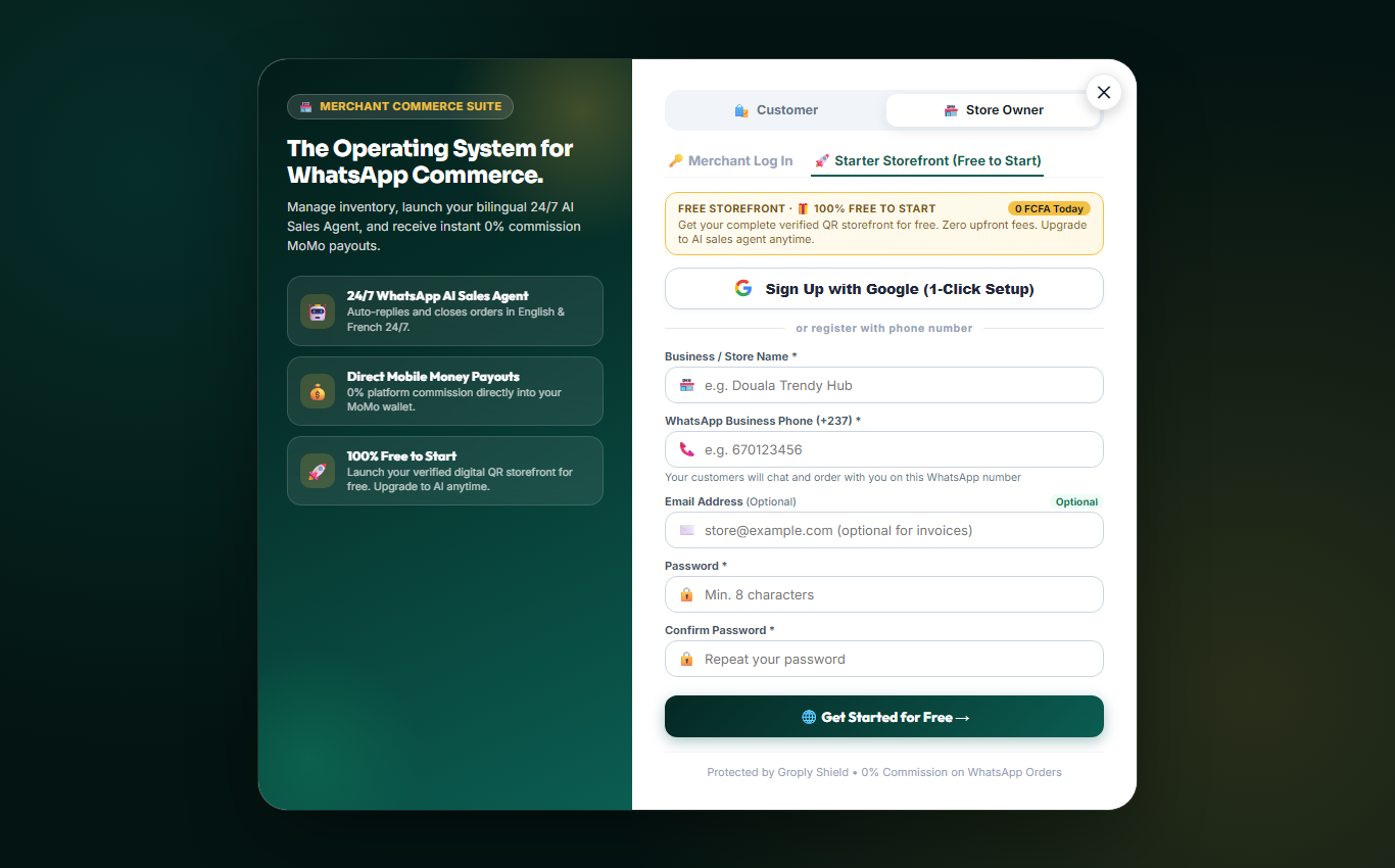 Merchant Signup Screen (Desktop View)