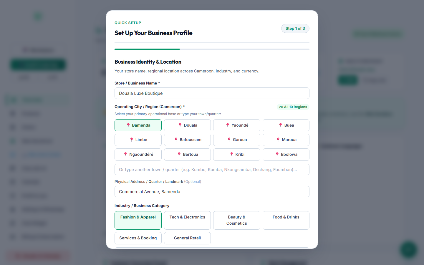 Onboarding Step 1: Location Setup (Desktop View)