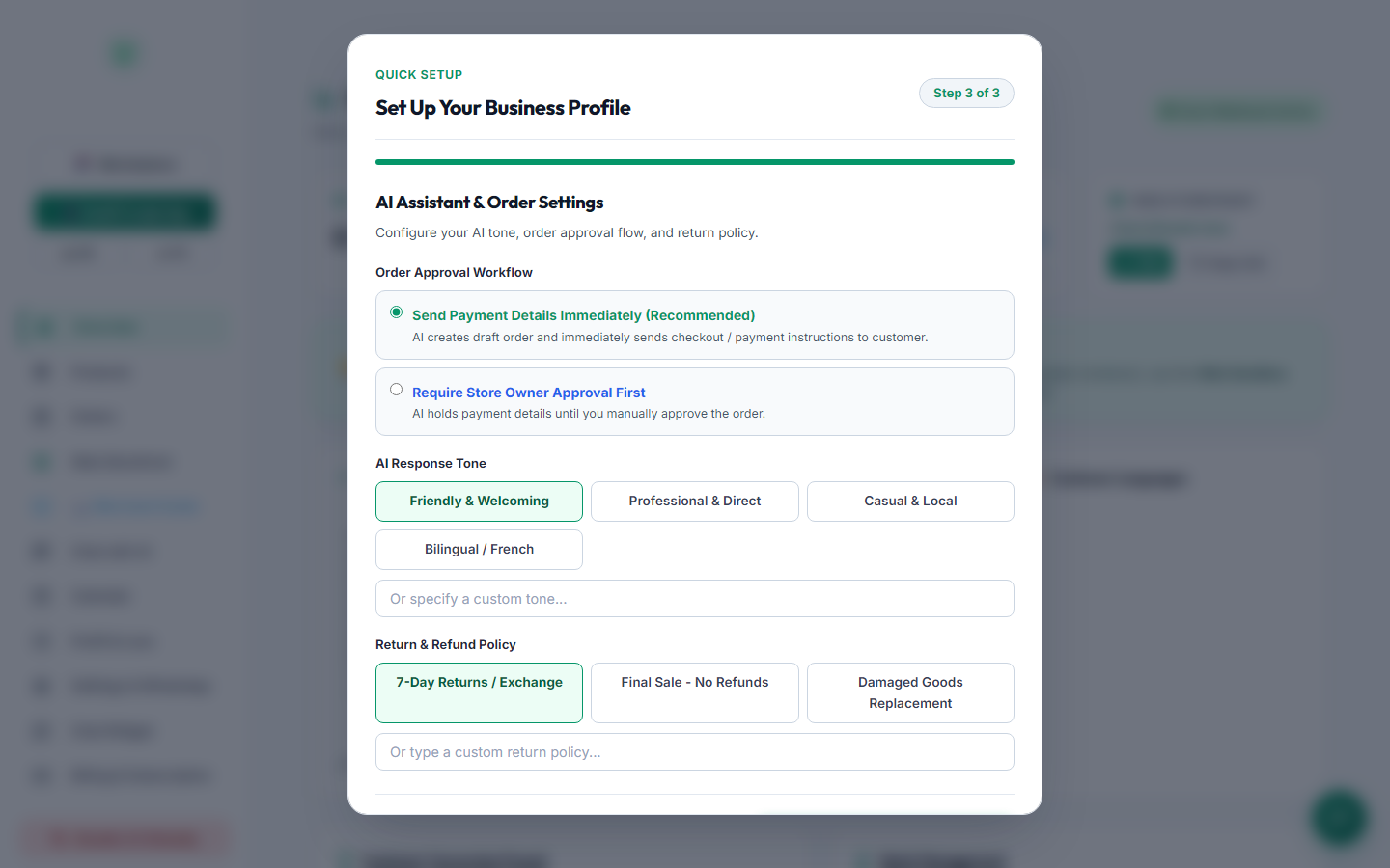 Onboarding Step 3: AI Persona (Desktop View)