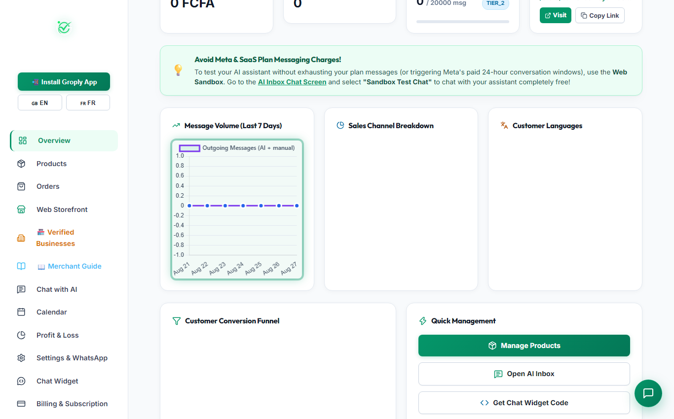 Merchant Dashboard Overview (Desktop View)