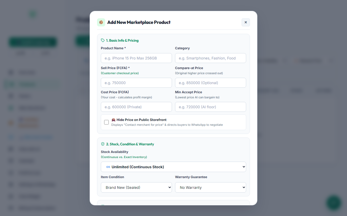 Add Product Modal (Desktop View)