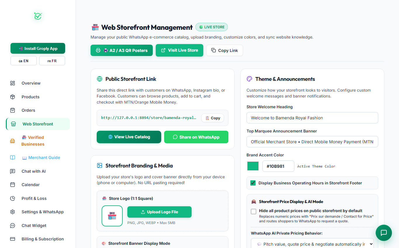 Storefront Customizer (Desktop View)