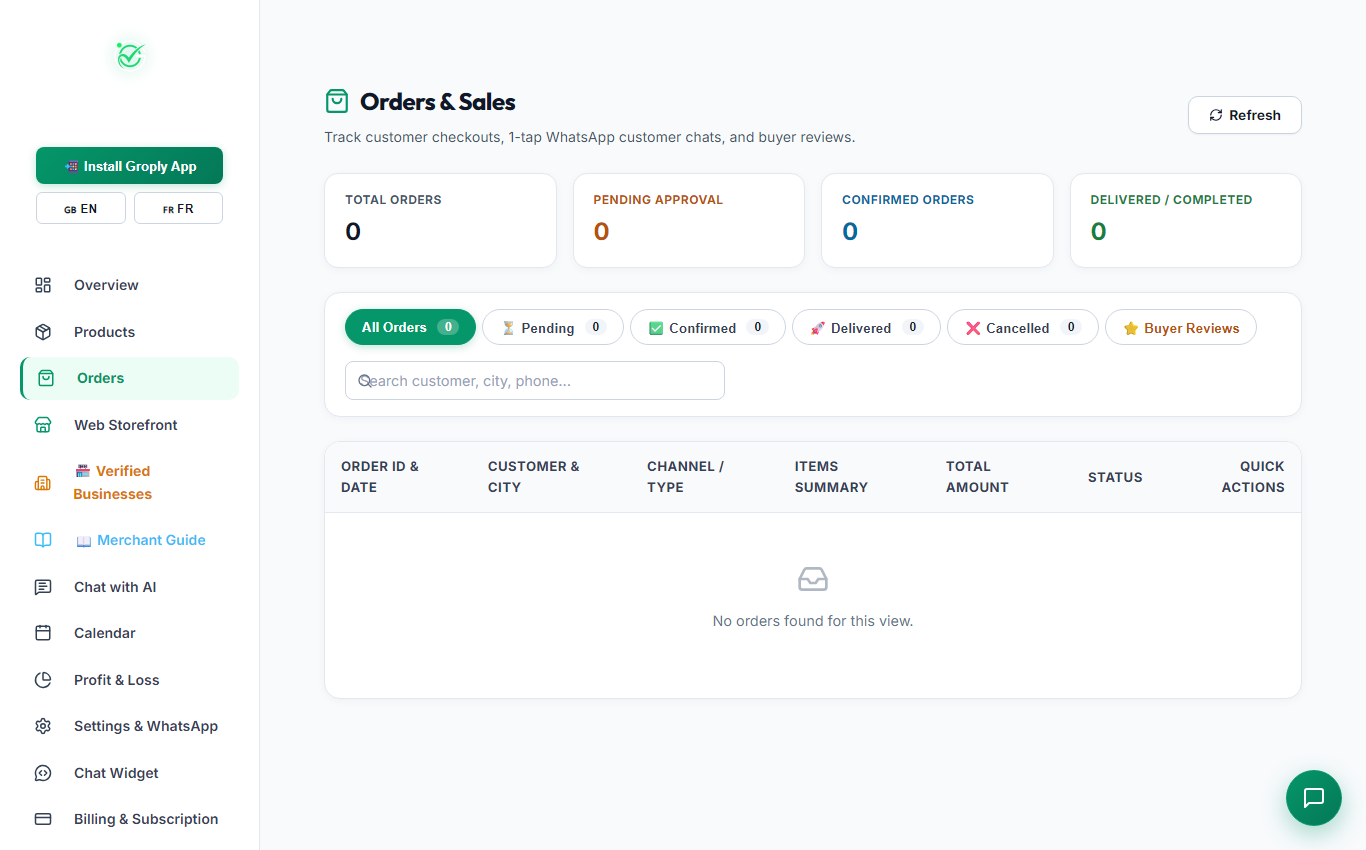 Orders Dashboard (Desktop View)