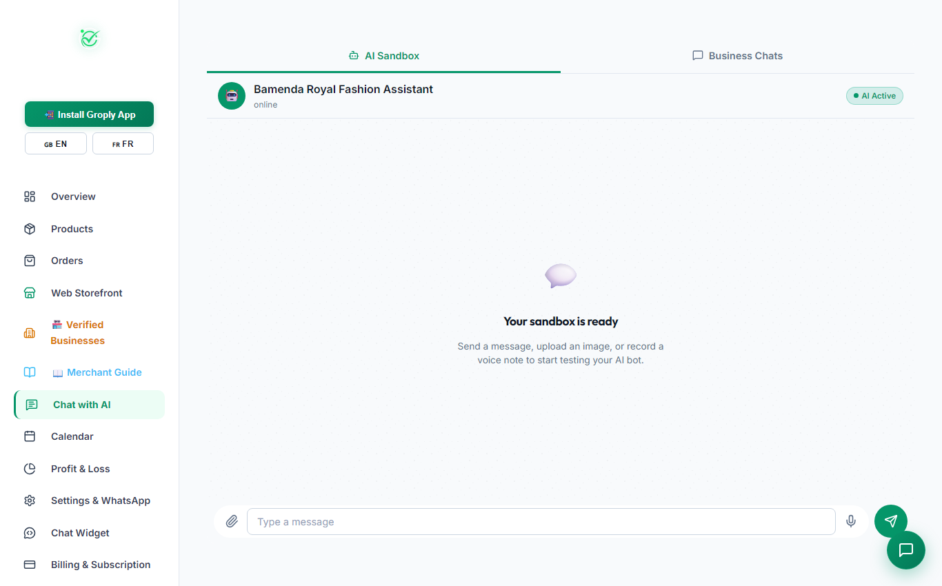 AI Chat Sandbox (Desktop View)