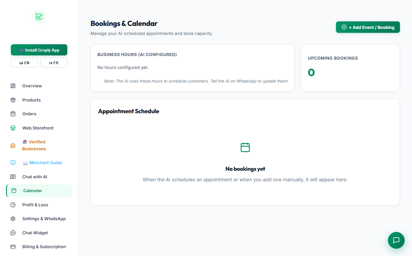 Calendar & Bookings (Desktop View)