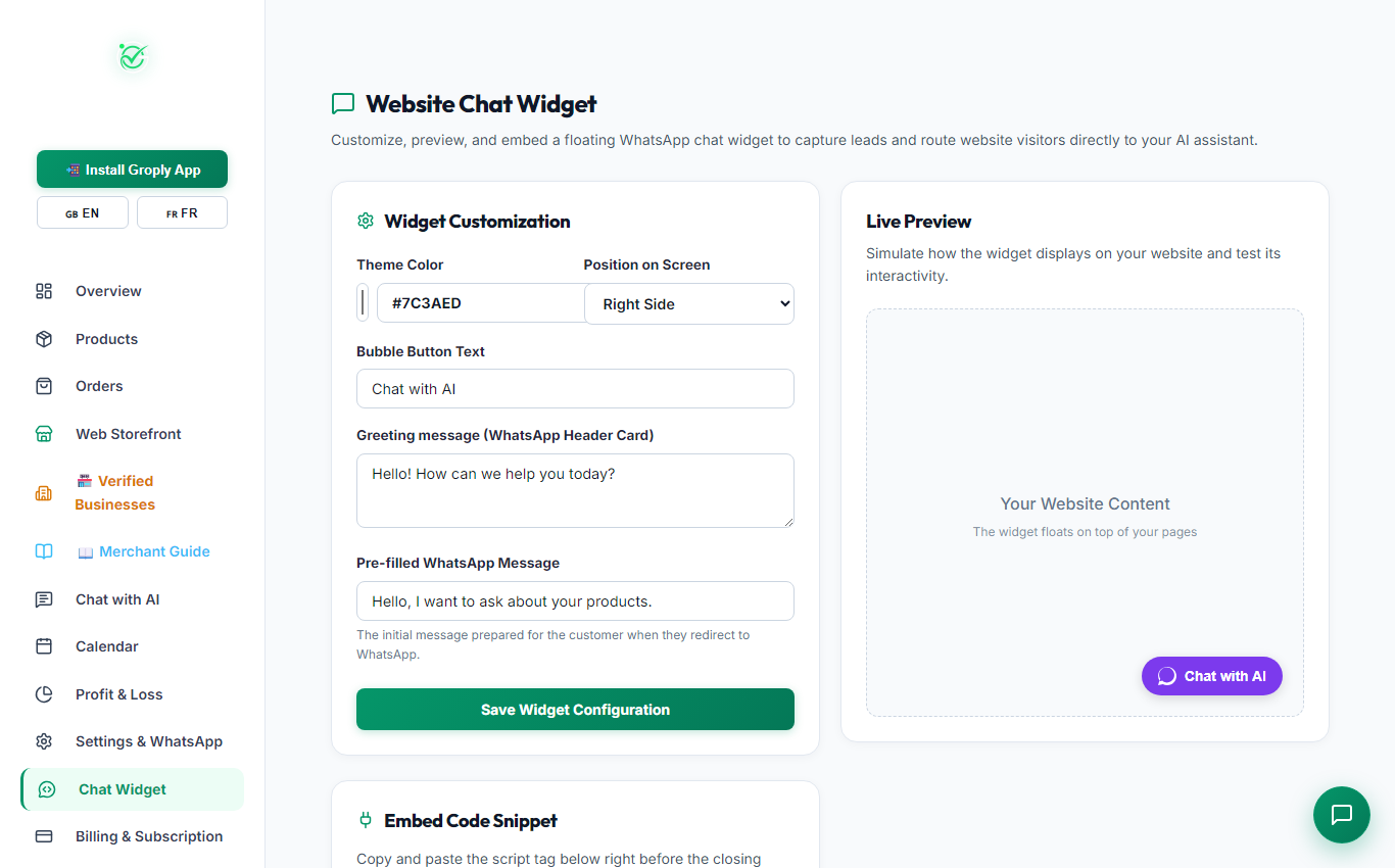 Website Chat Widget (Desktop View)