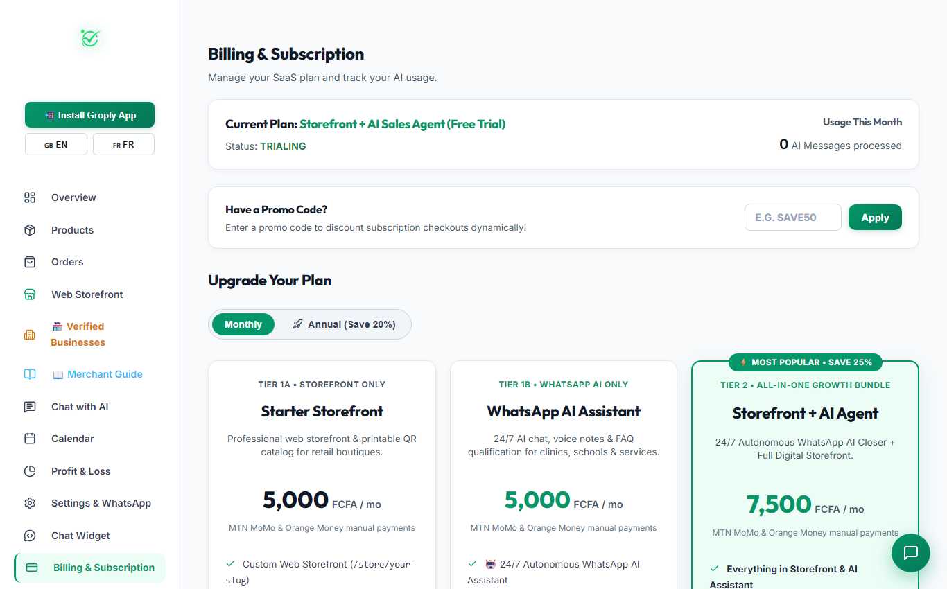 Billing & Subscription (Desktop View)