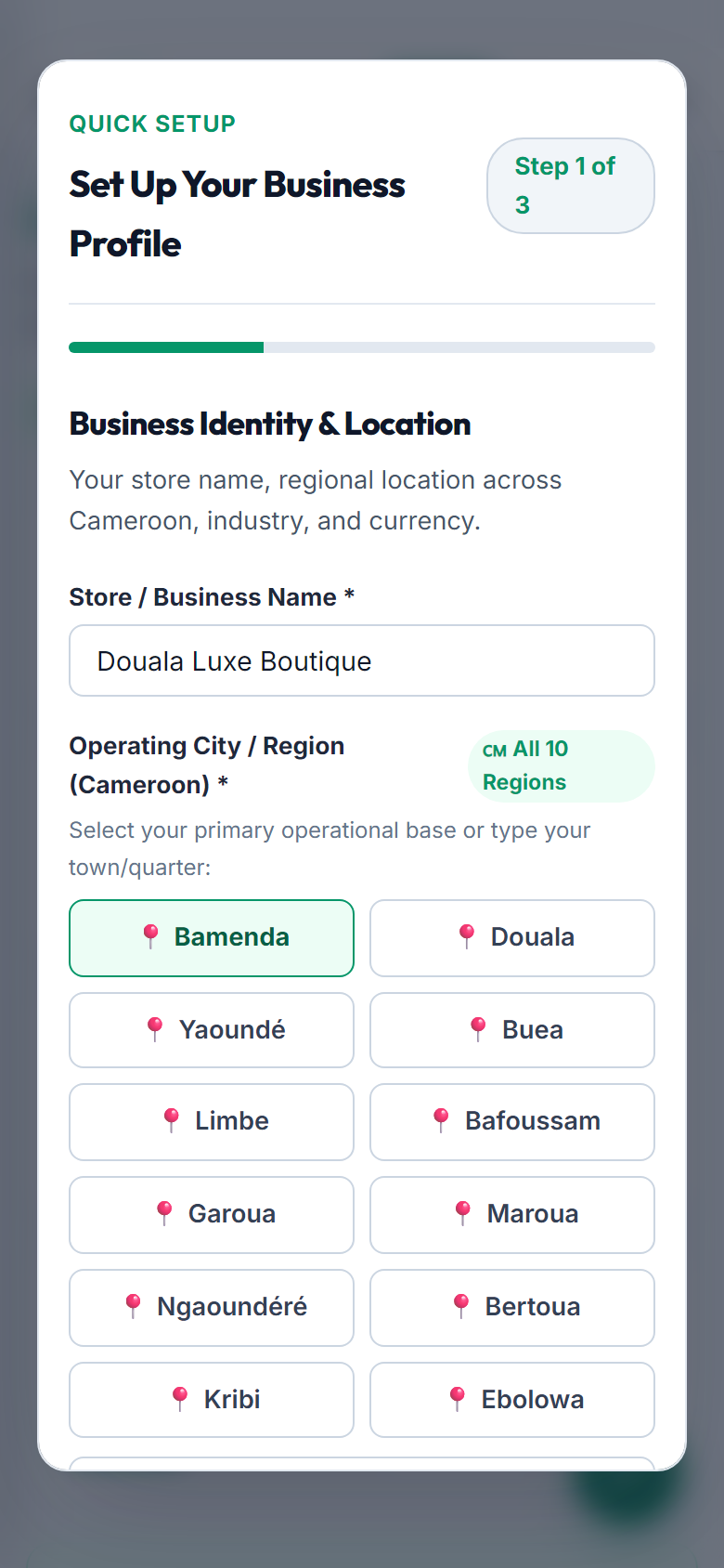 Onboarding Step 1: Location Setup (Mobile View)