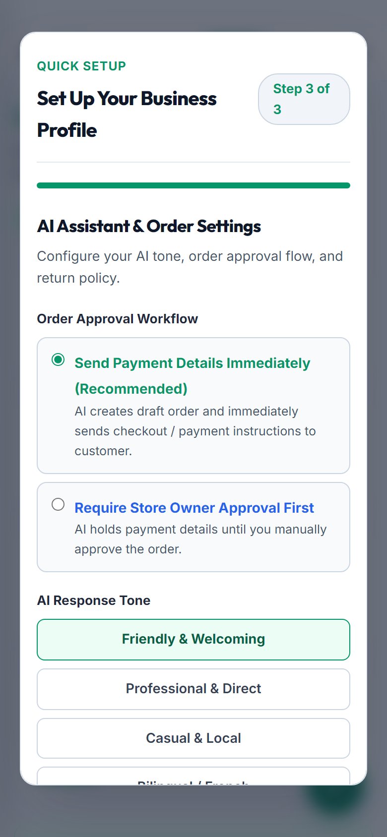 Onboarding Step 3: AI Persona (Mobile View)