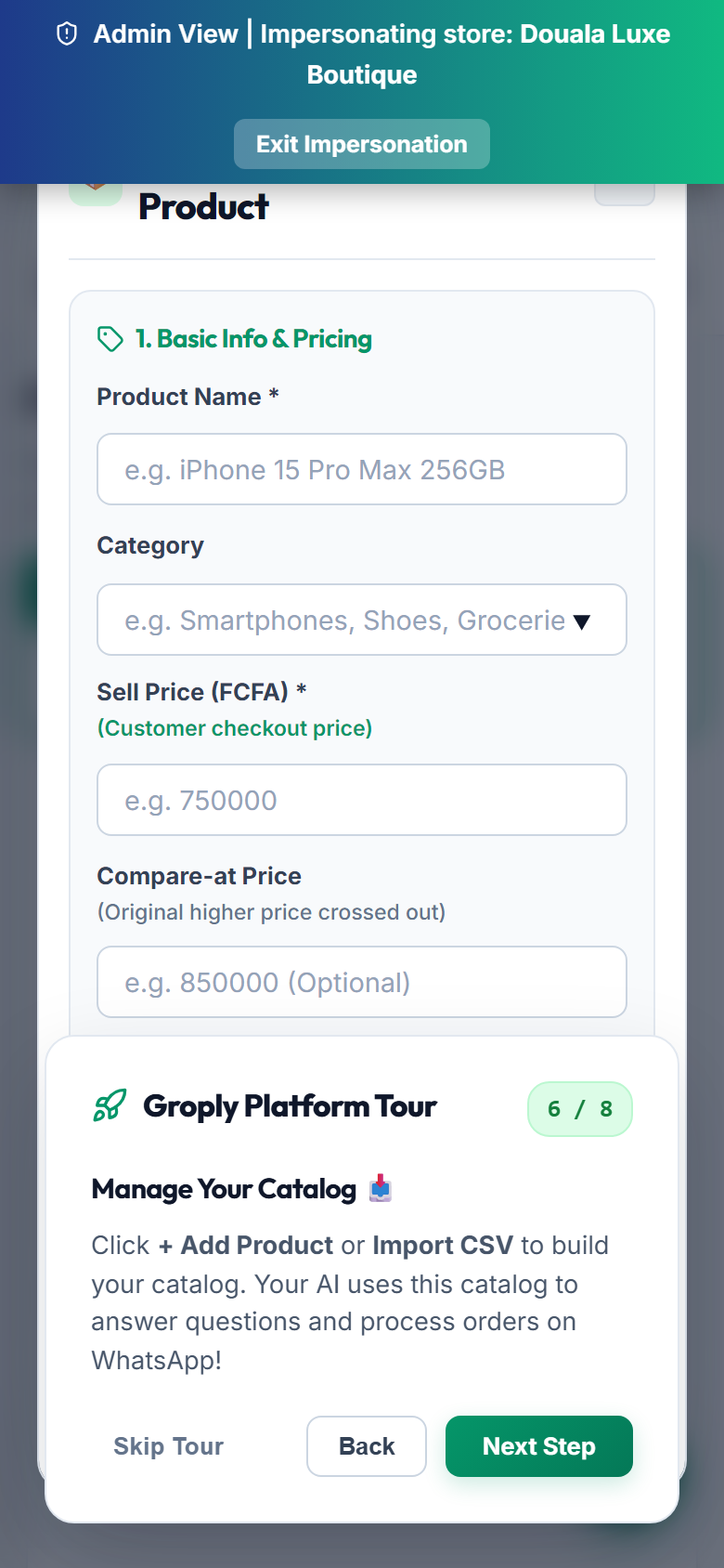 Add Product Modal (Mobile View)