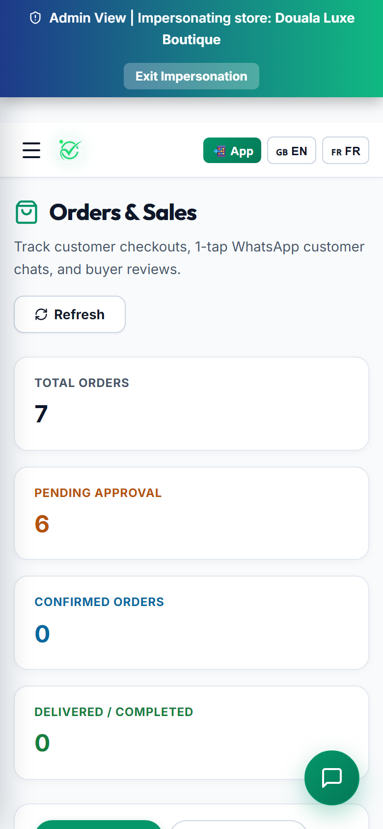 Orders Dashboard (Mobile View)
