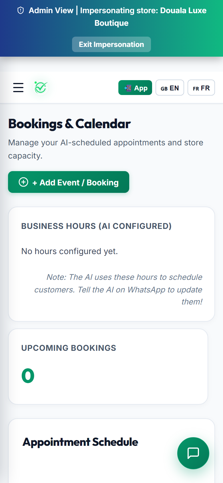 Calendar & Bookings (Mobile View)