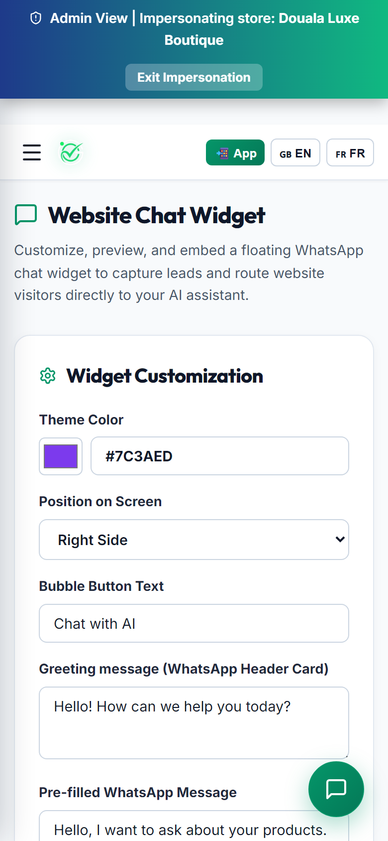 Website Chat Widget (Mobile View)