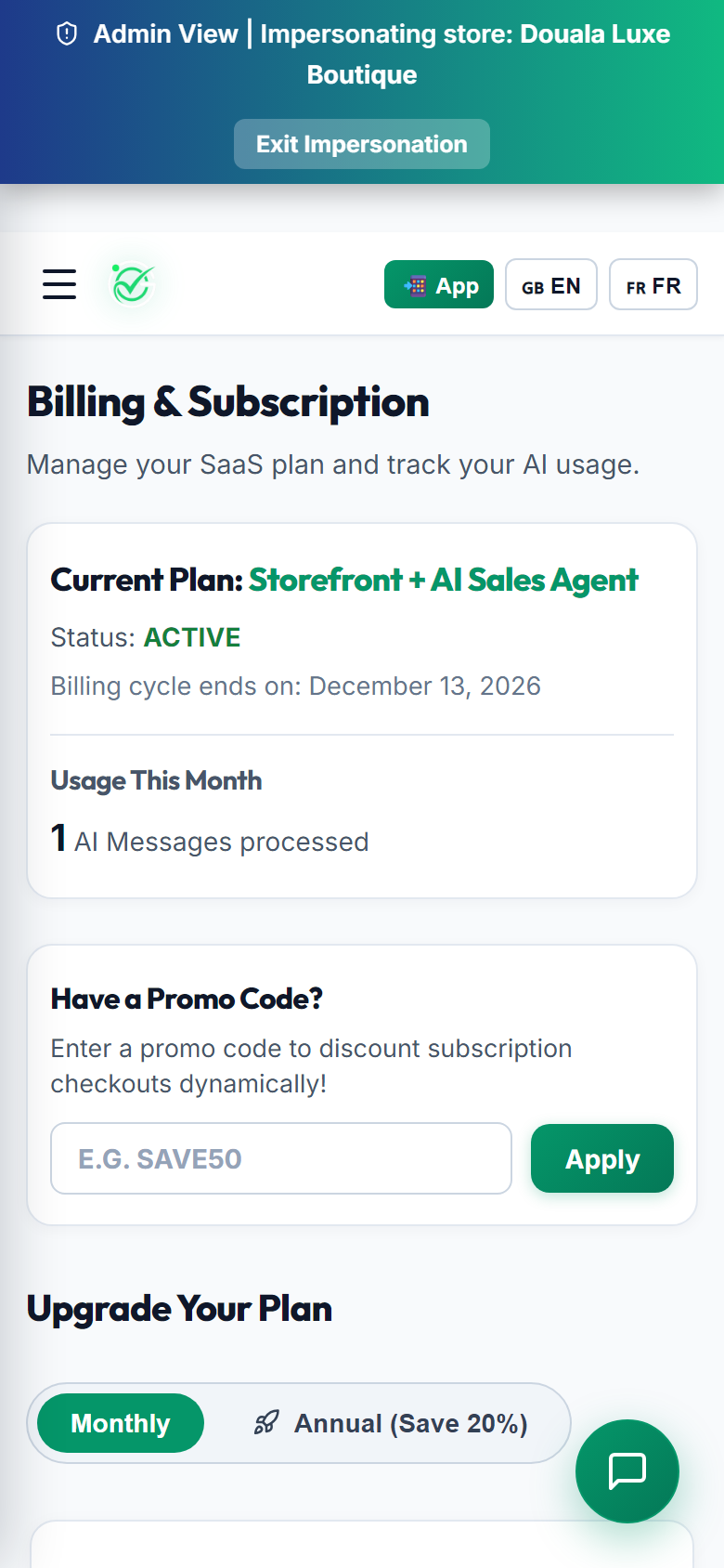 Billing & Subscription (Mobile View)